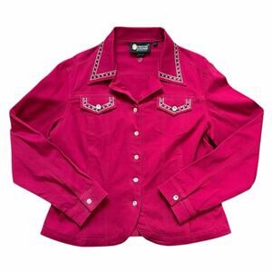 Christine Alexander Pink Denim Jacket Embellished Swarovski Crystal Rhinestones
